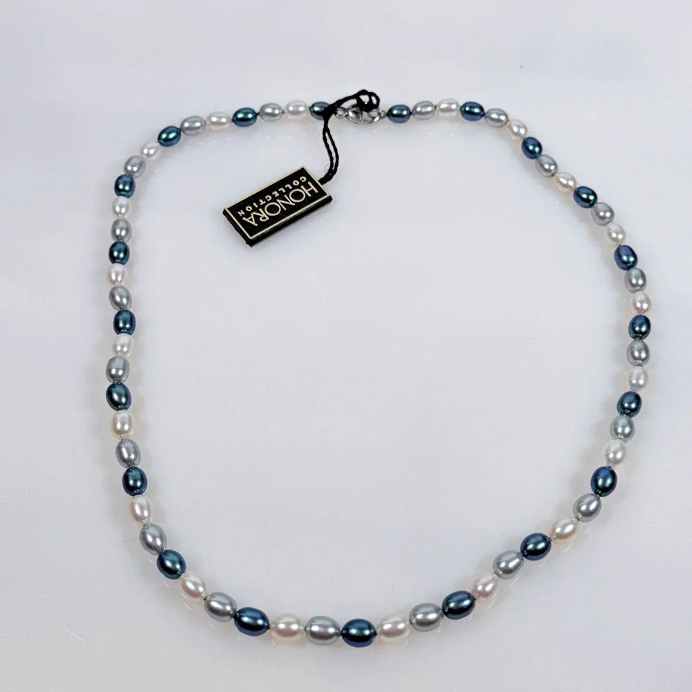 Honora Pearl Necklace Blue Silver White 925 Sterling Silver Clasp 18 in